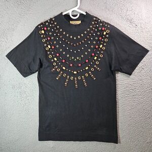 Vintage Bis Bis Tee Top Women Size P Short Sleeve Bead Embellished Artsy Black‎